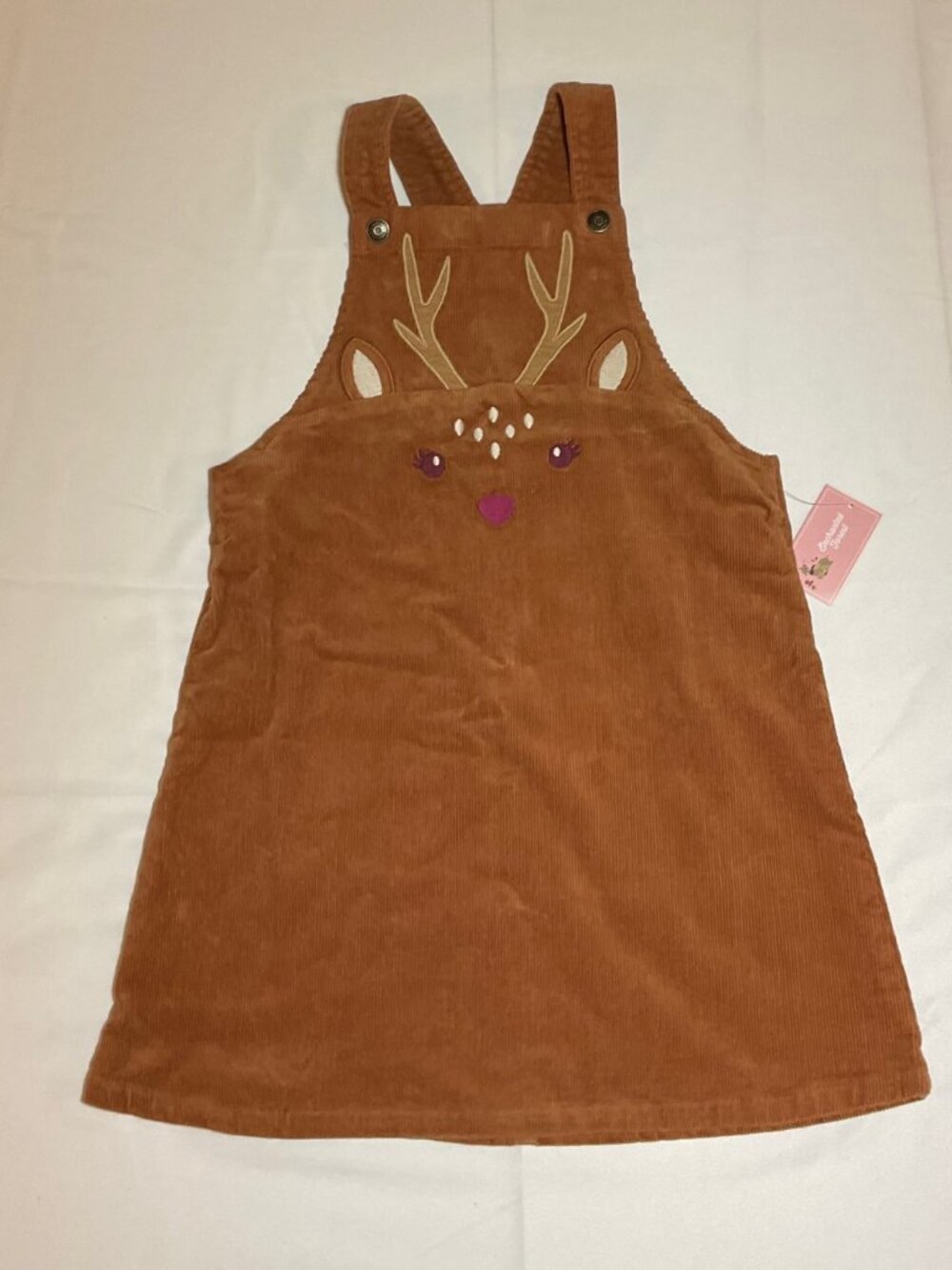 Gymboree Girls Brown Corduroy Overall Jumper Dress Embroidered Deer NWT